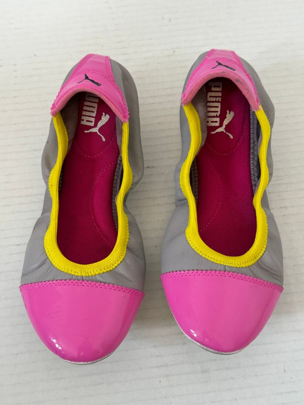 Women's Puma Y2K Pink Grey Yellow Sporty Ballet Flats Comfort Flats Size 6.5